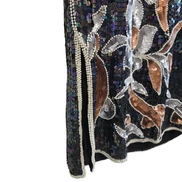 Gorgeous Sequin Sheath Dress | Modest Glam Vintage Silk - Picture 6 of 12